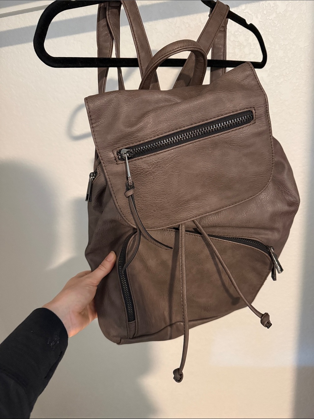 Aldo Brown Faux Leather Backpack with Zip Pockets